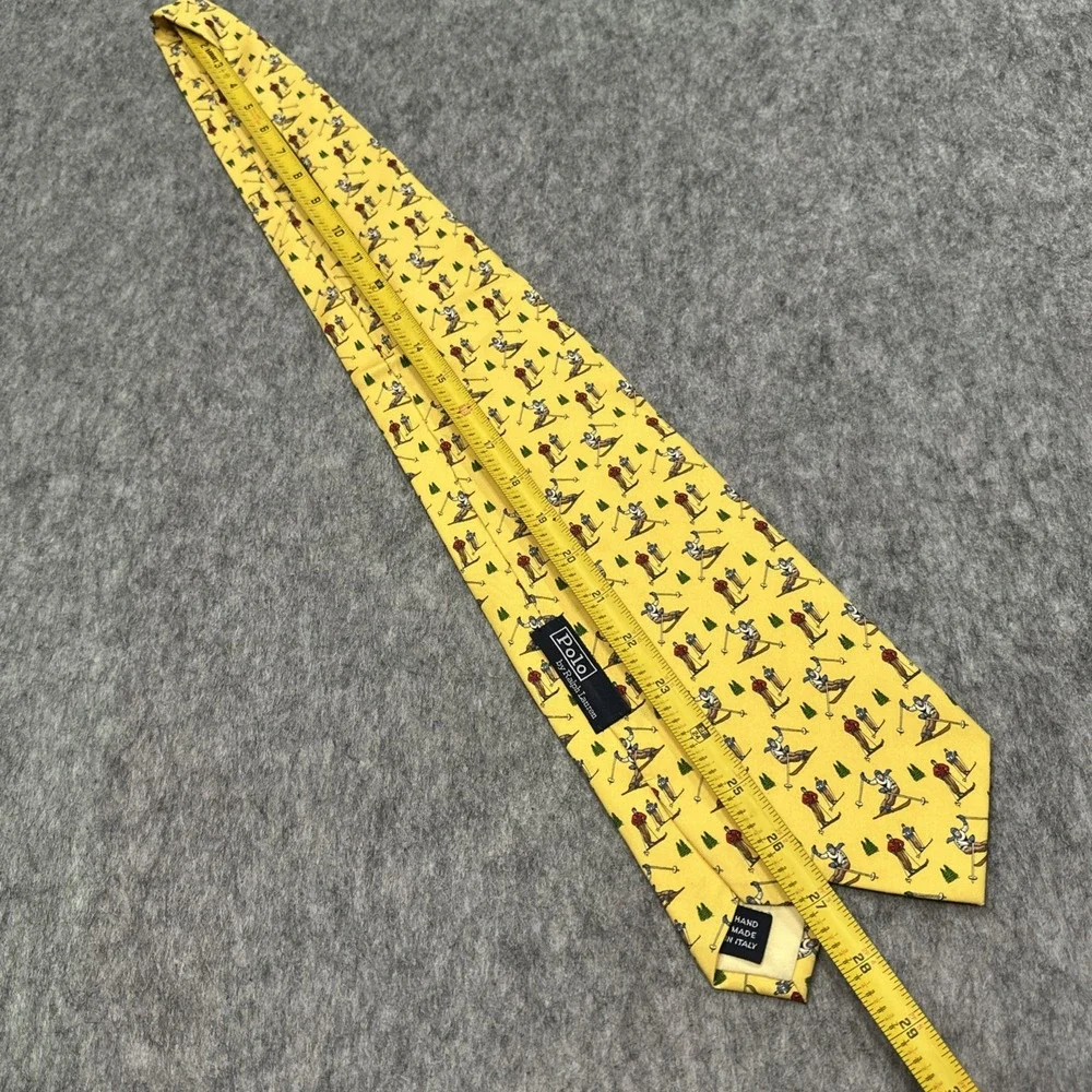 Polo Ralph Lauren Necktie Skier Pine Trees Pattern 100% SILK Hand Made in ITALY - Picture 8 of 9